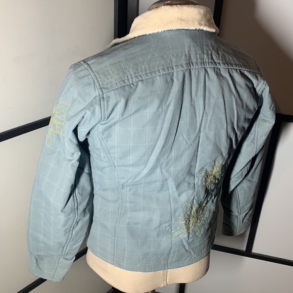 Mountain Hardwear Blue Gray Yellow Pattern Winter Fur Lining Collared Jacket - Picture 6 of 11